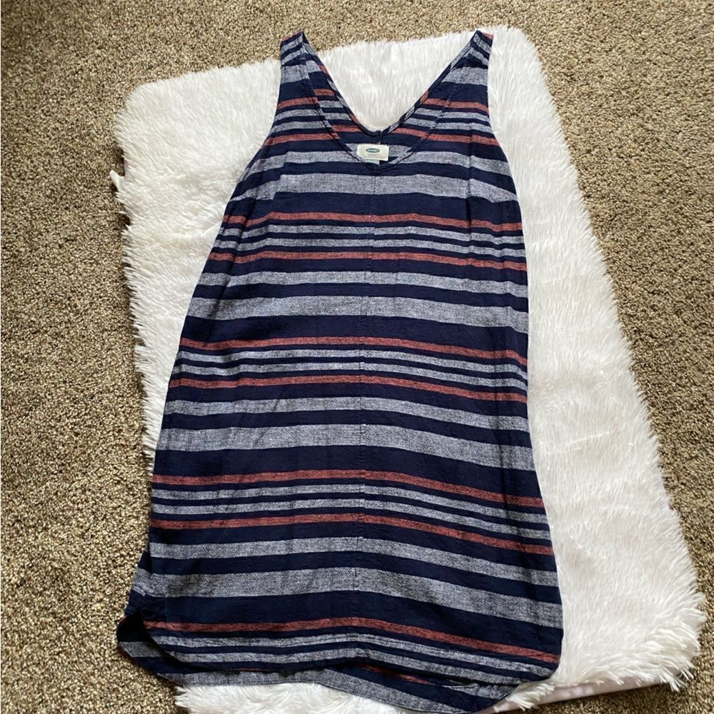 Old Navy Dress Linen Rayon Striped Sleeveless Lightweight Flowy Size Small